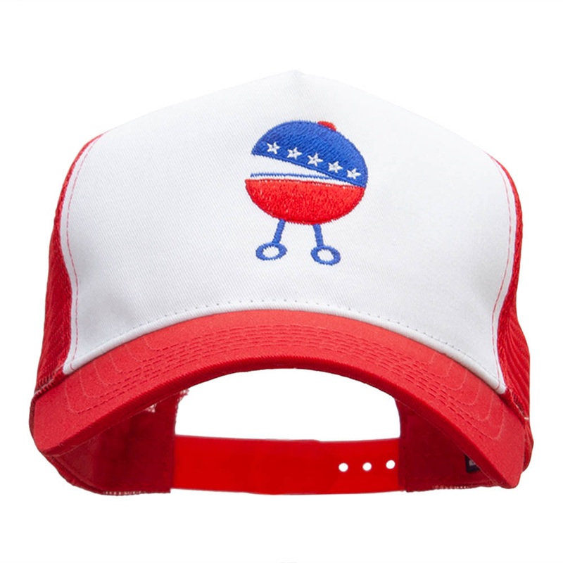 Quirky Patriotic Grill Embroidered PET Spun Mesh Cap White Red One Size