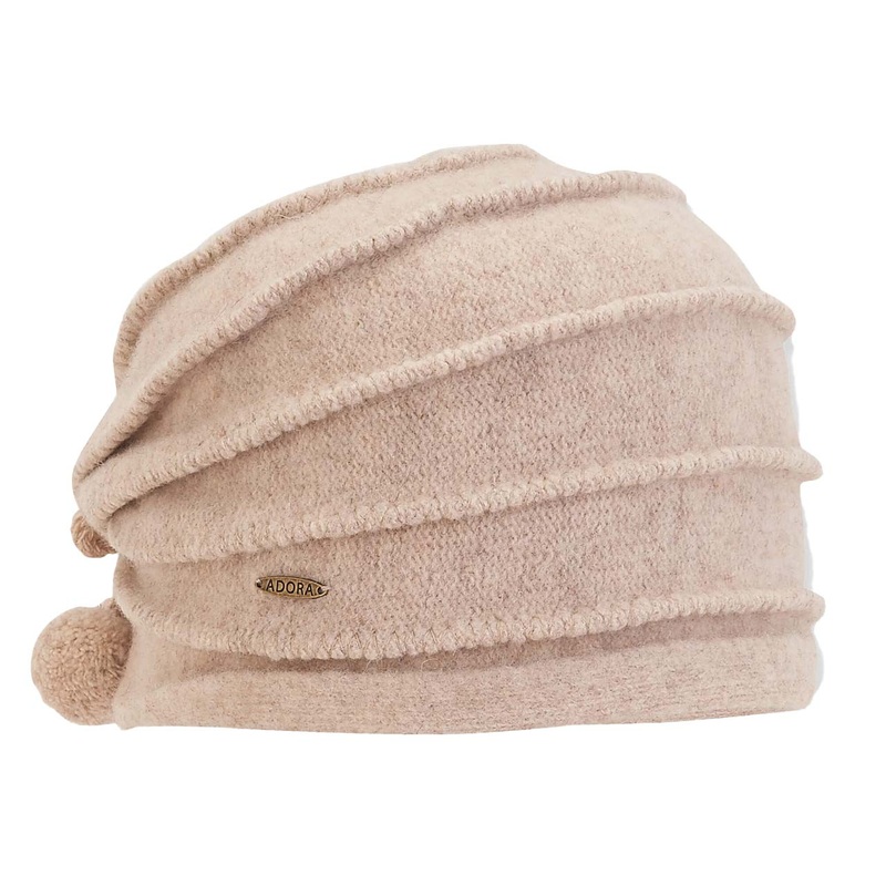 Soft Wool Pleated Beanie with Pom Pom Accent – Adora Hat Beige OS (58 cm)