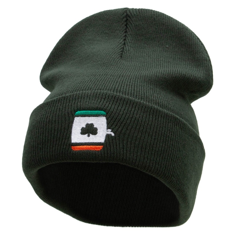 St Patrick’s Keg Embroidered 12 Inch Long Knitted Beanie Olive One Size