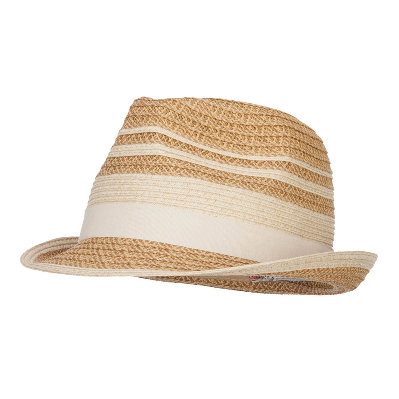 Striped Tweed Paper Braid Fedora Black One Size
