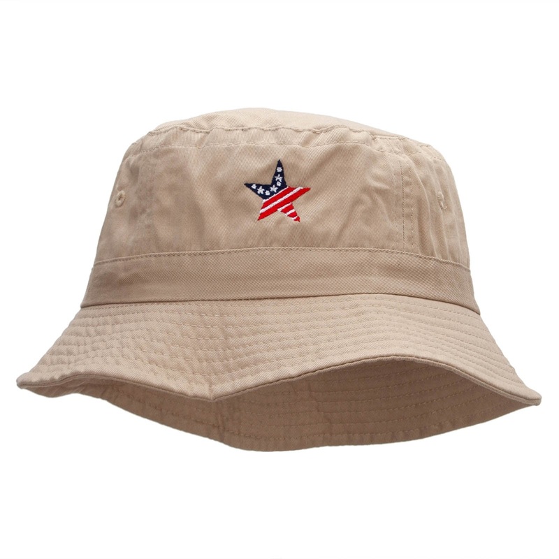American Star Flag Embroidered Bucket Hat Khaki One Size