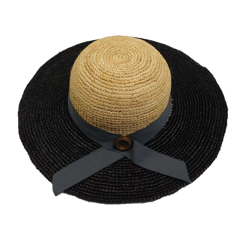 Black and Natural Two Tone Crocheted Raffia Sun Hat – Boardwalk Style Natural / Black Medium (57 cm)