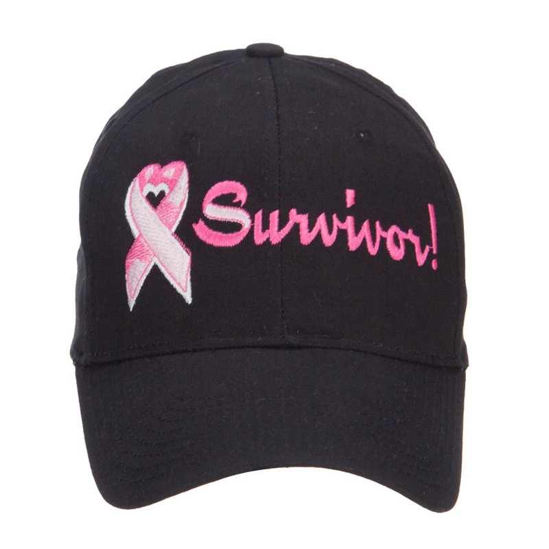 Breast Cancer Survivor Embroidered Cotton Cap Black One Size