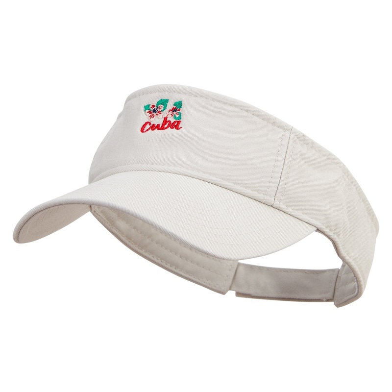 Cuba Sign with Flowers Embroidered Prostyle Cotton Twill Washed Visor Stone One Size