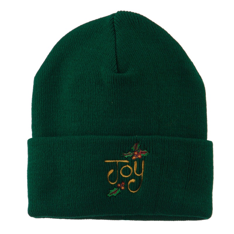 Joy with Mistletoe Embroidered Long Beanie Green One Size