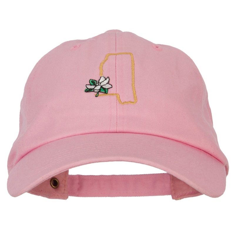Mississippi Magnolia with Map Embroidered Unstructured Washed Cap Lt Pink One Size