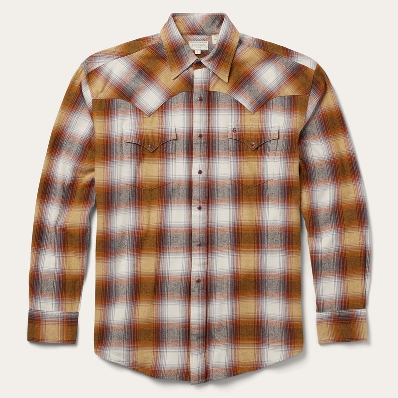 Rust Plaid Flannel Western Shirt Brown S