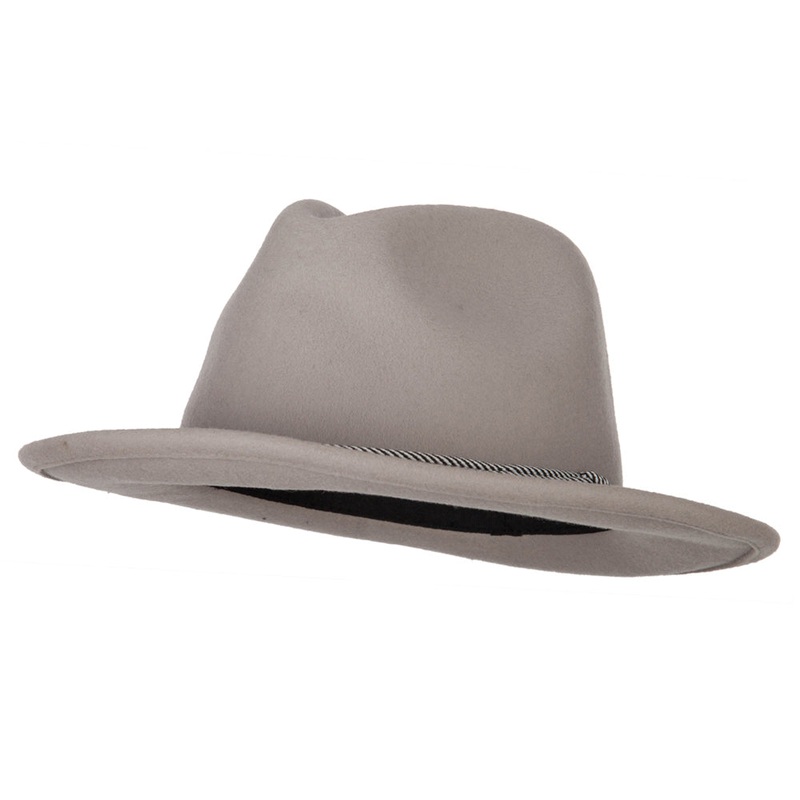 Unisex Wool Felt Satin Rope Band Trim Pinched Crown Fedora Hat Grey M