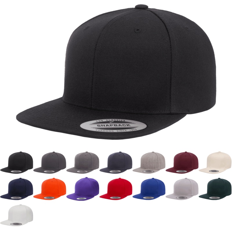Yupoong 6089M Premium Snapback Hat, Flat Bill Cap – YP Classics Black