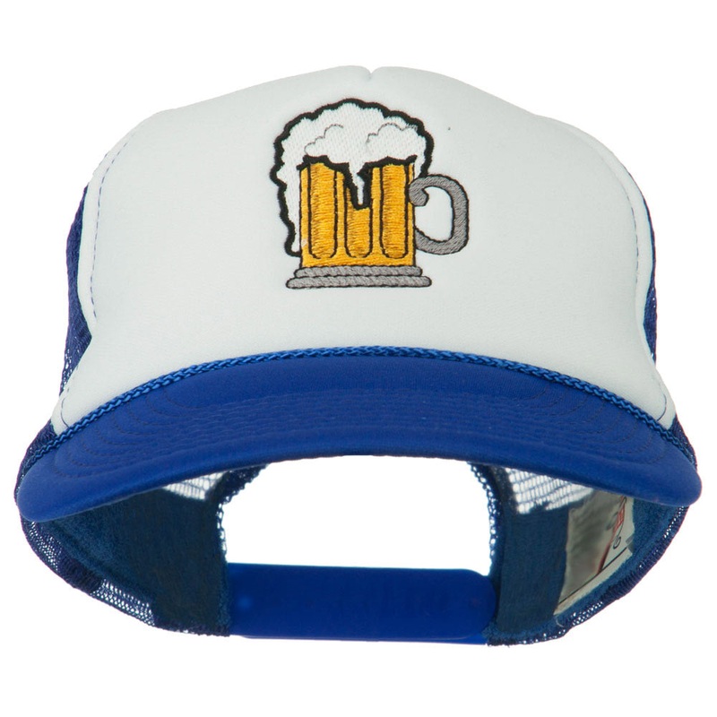 Beer Mug Embroidered Foam Mesh Back Cap Royal White One Size