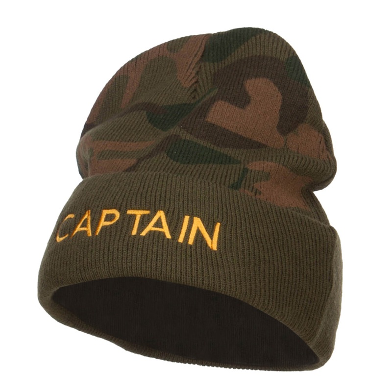 Captain Embroidered Camo Long Beanie Green One Size