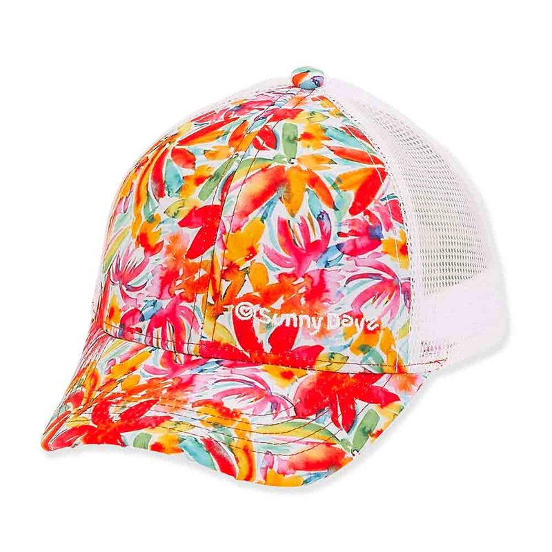 Fiesta Tropical Trucker’s Cap for Small Heads – Sunny Dayz Petite Hats Red / Orange Small (54 cm)
