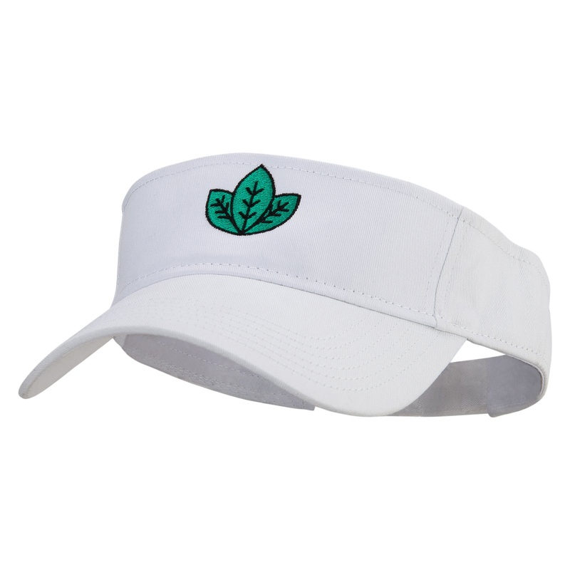 Green Leaf Embroidered Cotton Twill Sun Visor White One Size