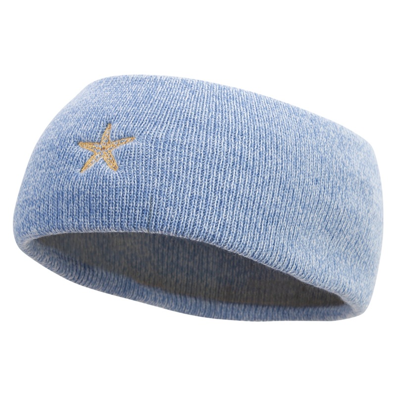 Hand Drawn Water Shell Embroidered Stretch Marled Thick Headband Blue One Size