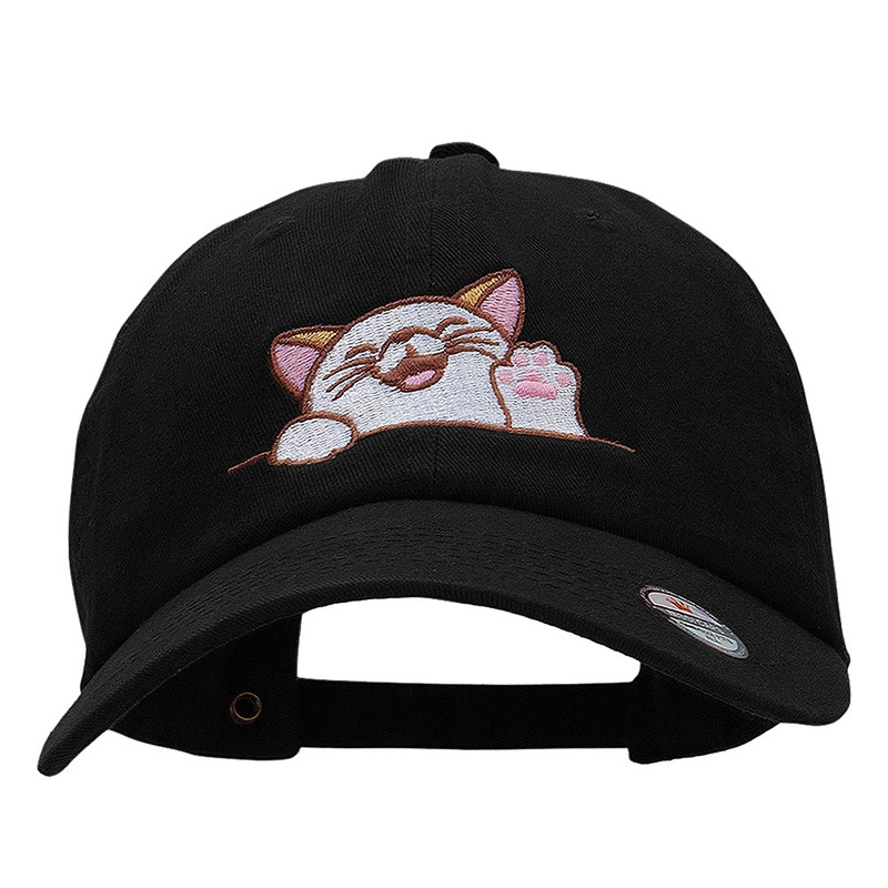 Happy Cat Head Embroidered Unstructured Cotton Twill Cap Black One Size