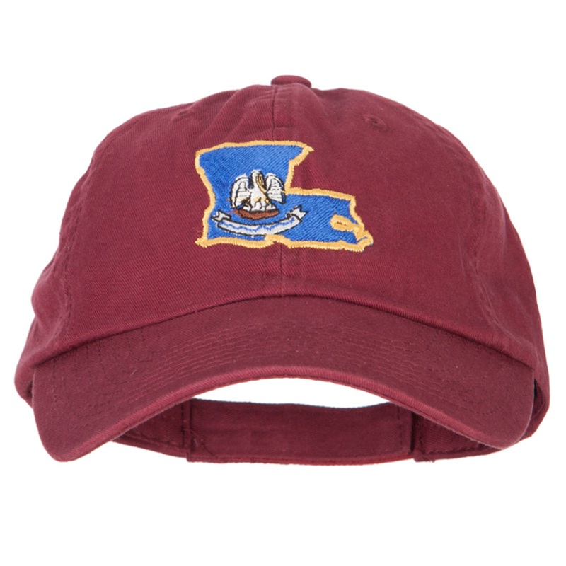 Louisiana State Flag Map Embroidered Low Profile Cotton Cap Wine One Size