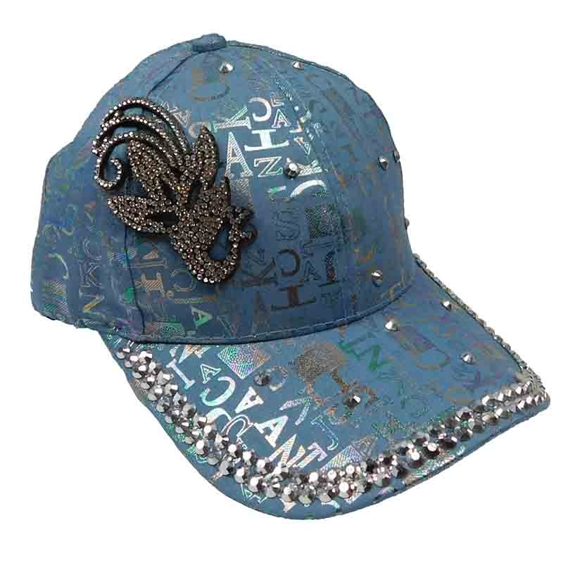 Peacock Rhinestone Studded Baseball Cap Blue