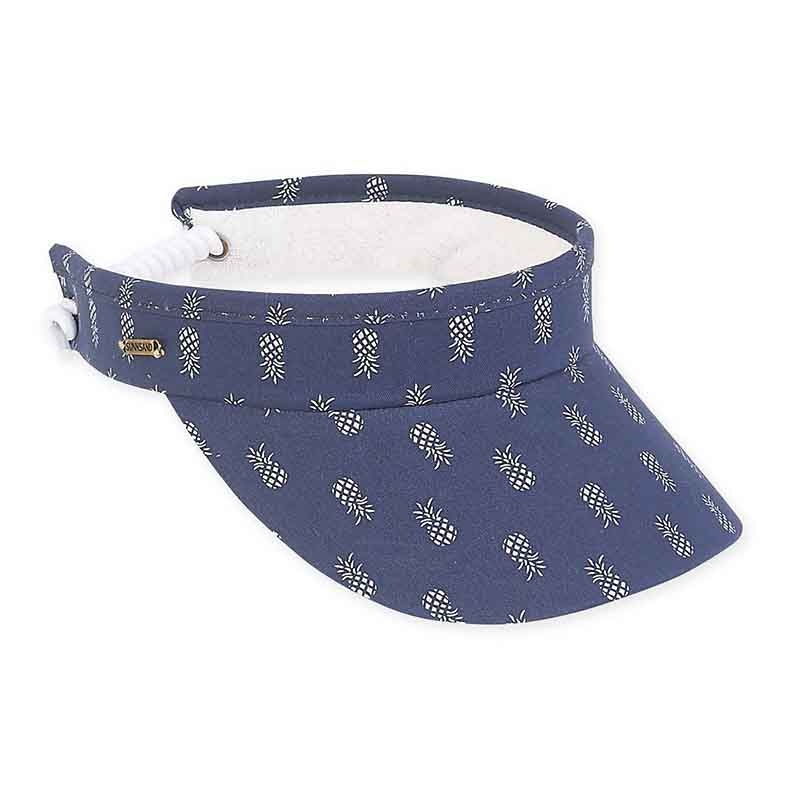 Pineapple Print Cotton Sun Visor with Spring Coil Closure – Sun ‘N’ Sand Hats Navy