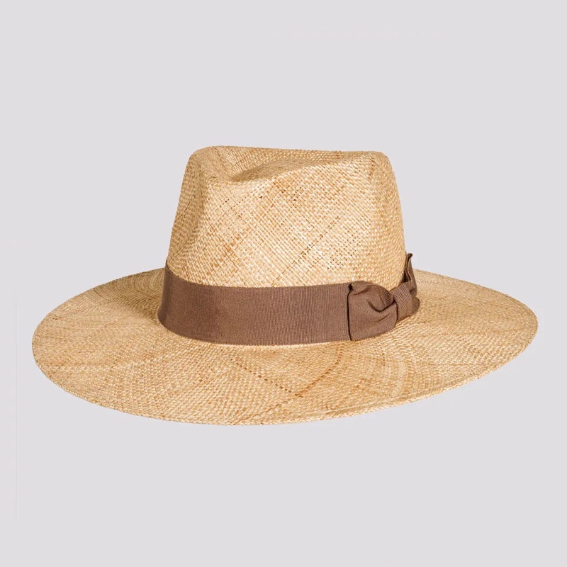 Sorrento | Womens Woven Bao Straw Teardrop Fedora Hat Tan S/M