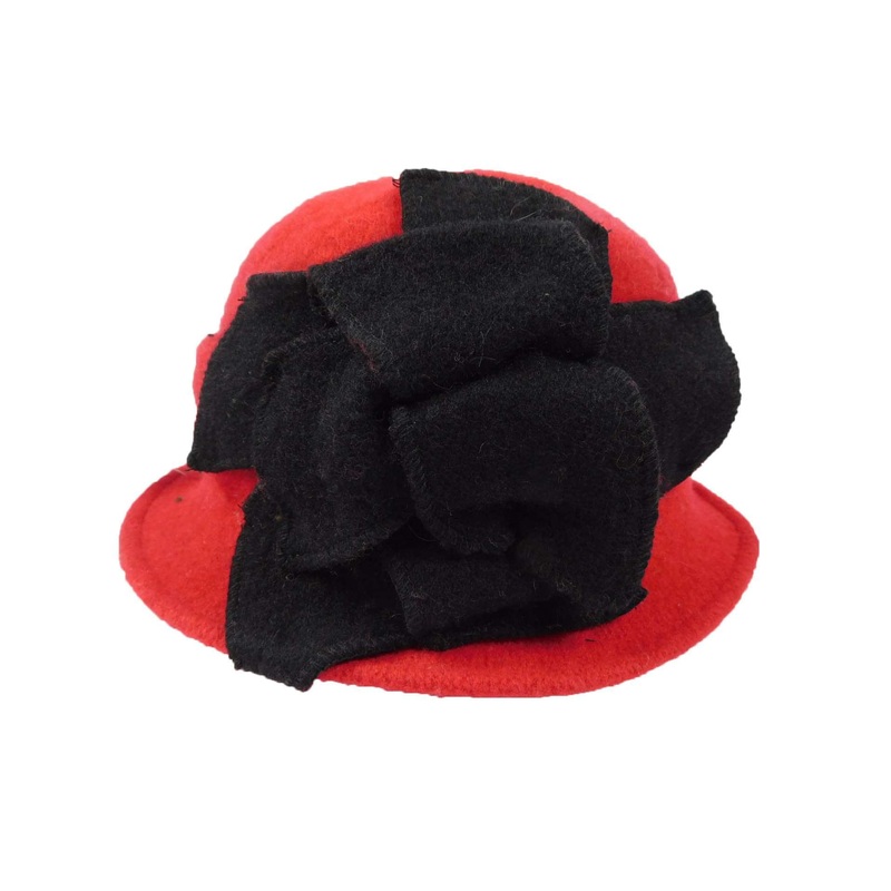 Two Tone Boiled Wool Cloche Red