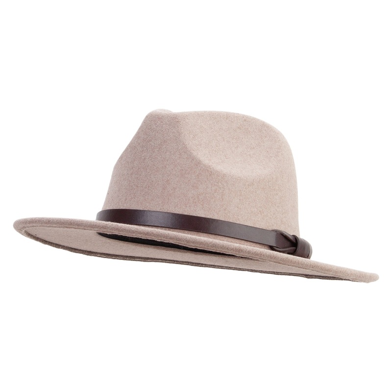 Women’s 0.75 inch Leatherette Trim Band Hat Beige Mix One Size