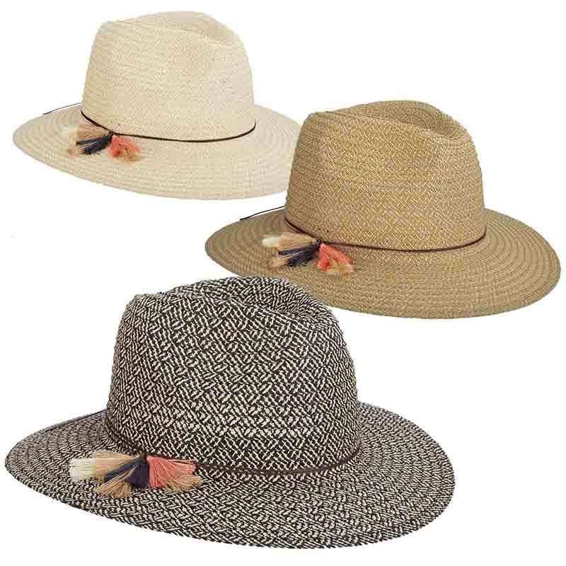 Criss Cross Woven Safari Hat with Tassels – Scala Collection Hats Black