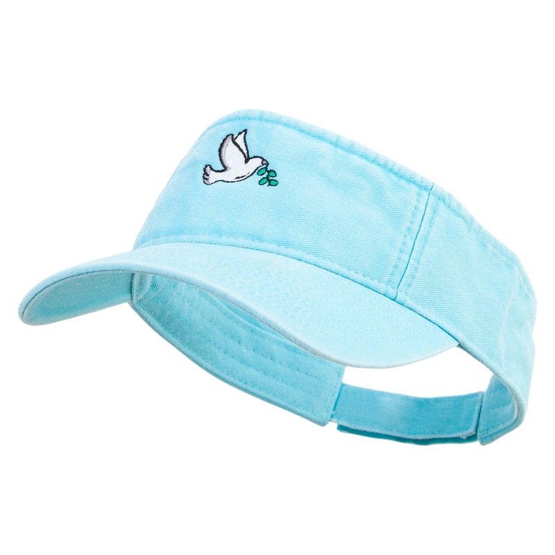 Dove of Peace Embroidered Washed Pigment Dyed Cotton Twill Visor Aqua One Size
