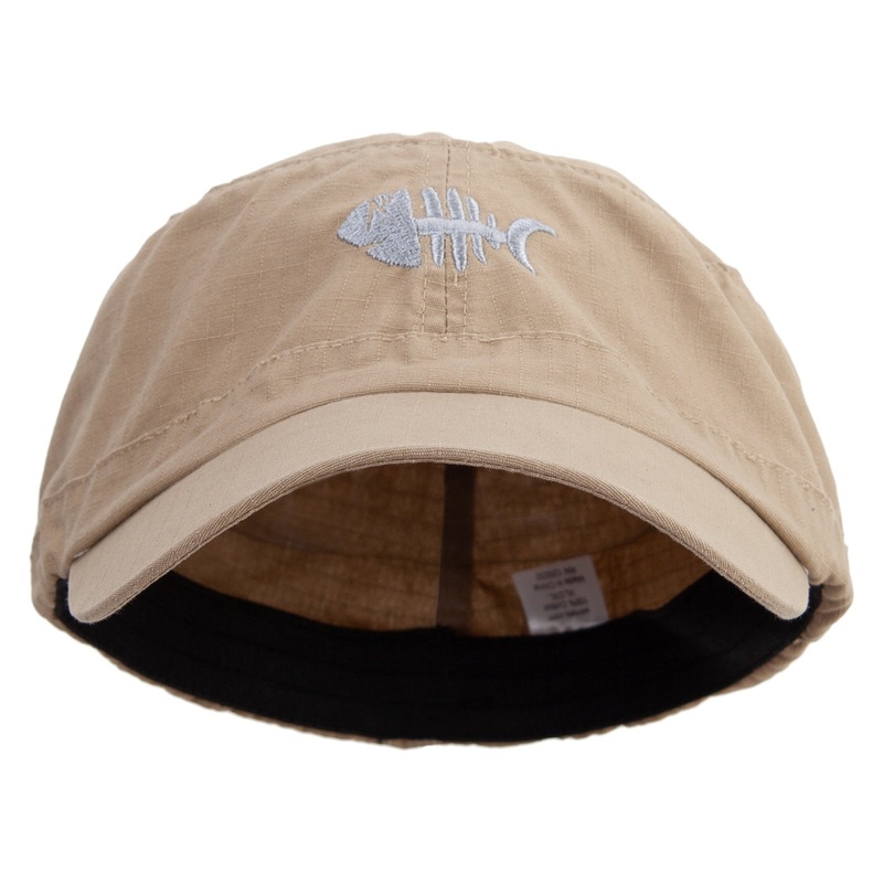 Electrocuted Fish Embroidered Big Size Fitted Ripstop Cotton Military Army Cap Khaki XL-2XL