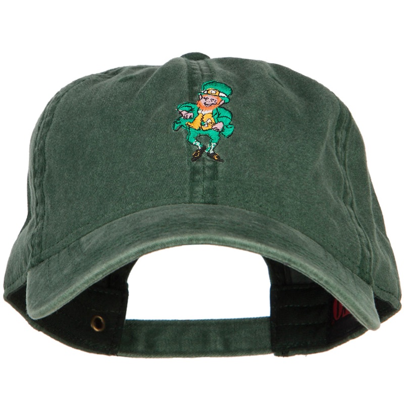 Happy Leprechaun Embroidered Washed Cotton Cap Dk Green One Size