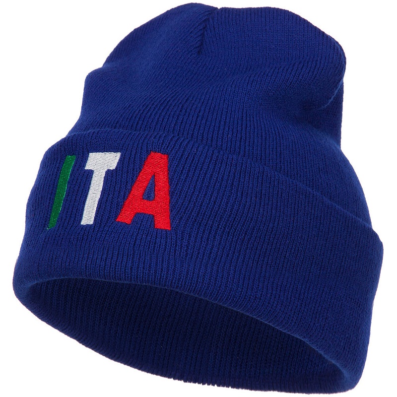Italy ITA Flag Embroidered Long Beanie Royal One Size