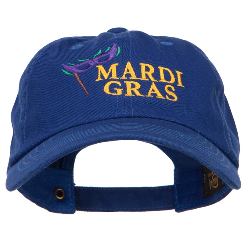 Mardi Gras with Mask Embroidered Washed Cap Royal One Size