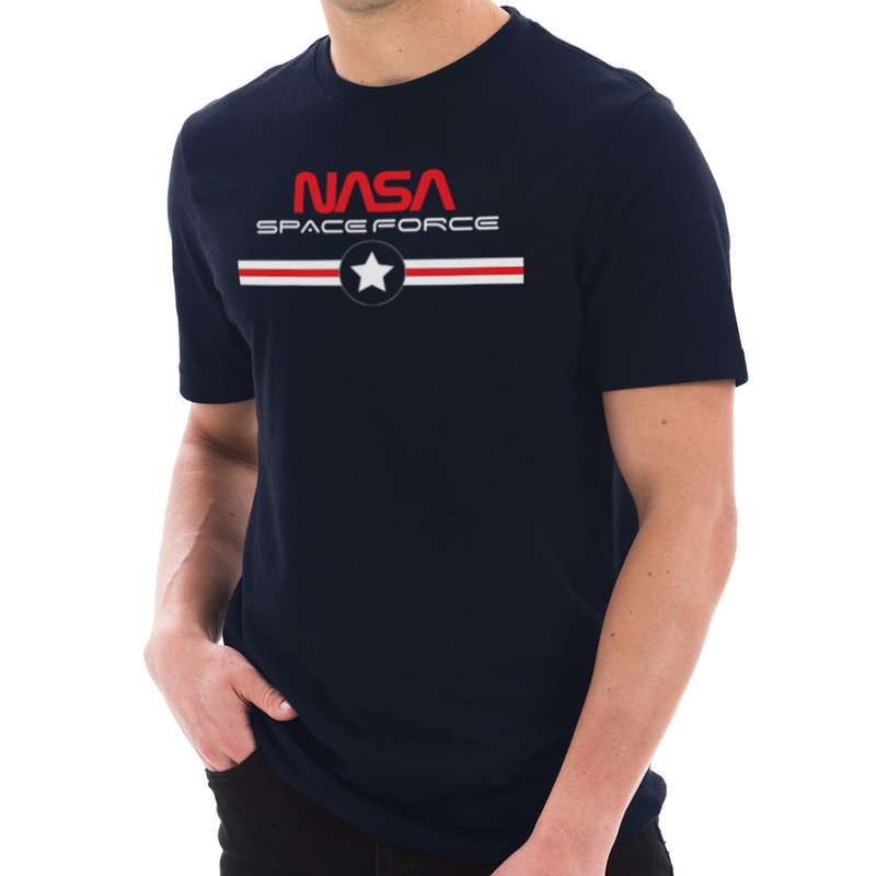 NASA Space Force Stripes Designed Short Sleeve Cotton Jersey T-Shirt Navy XS