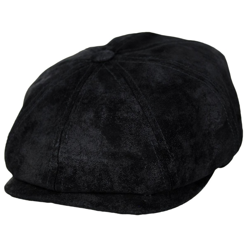 Pigskin Distressed Leather Newsboy Cap BLACK S