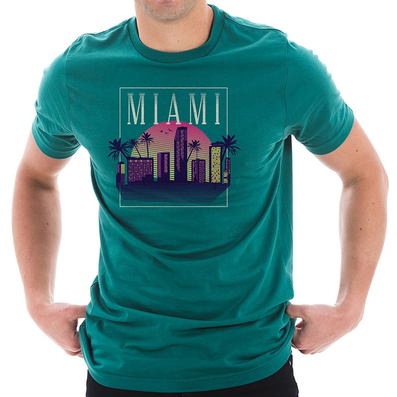 Retro Miami Graphic Design Deluxe Jersey T-Shirt Teal XS