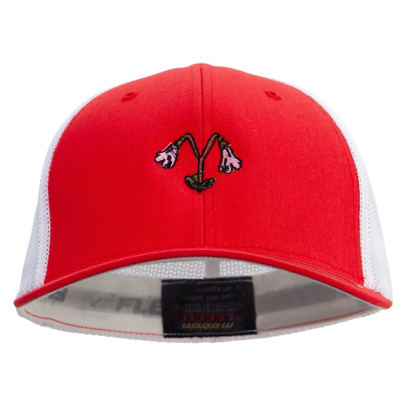 Sweden Twinflower Embroidered Flexfit Mesh Cotton Twill Trucker 2 Tone Cap Red White One Size