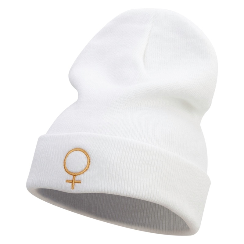 Venus Embroidered 12 Inch Long Knitted Beanie White One Size