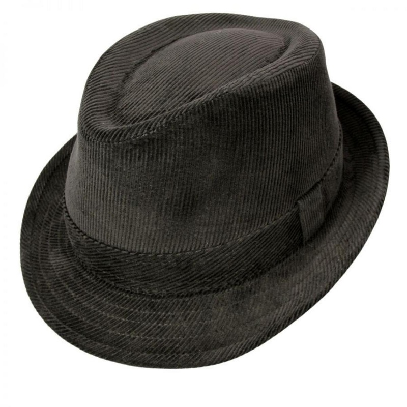 Wholesale Corduroy C-Crown Trilby Fedora Hat B2B Pre-Pack BLACK 1S-3M-4L-3XL-1XXL