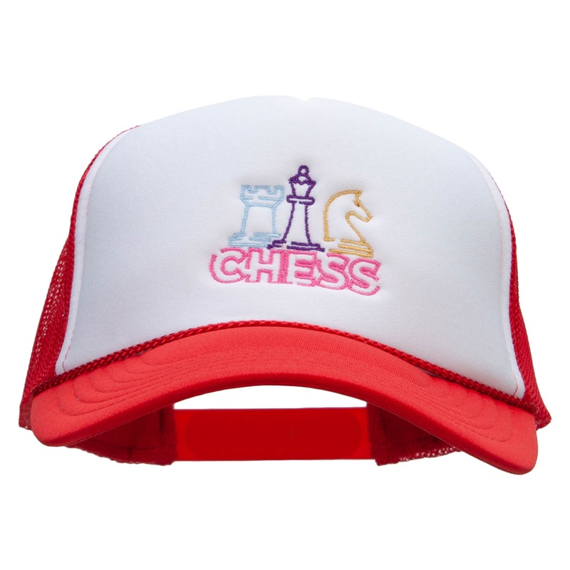 3 Piece Chess Embroidered Summer Foam Mesh Trucker Cap Red White One Size
