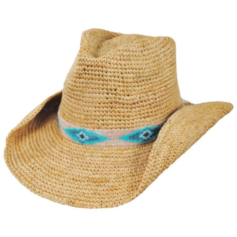 Blue Jaye Raffia Crochet Western Hat NATURAL ONE SIZE FITS MOST