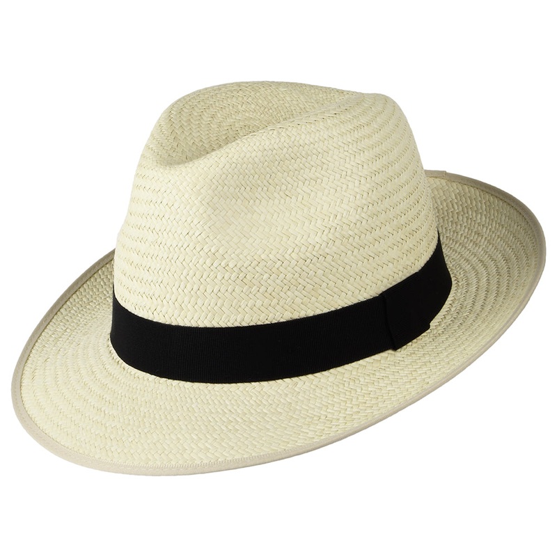 Christys Hats Bexley Panama Fedora Hat with Black Band – Semi-Bleached 55