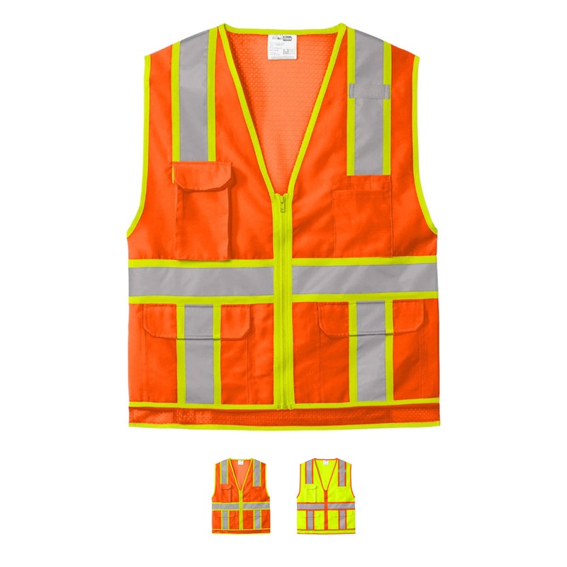 CornerStone ANSI 107 Class 2 Surveyor Zippered Two-Tone Vest CSV105 Safety Orange S