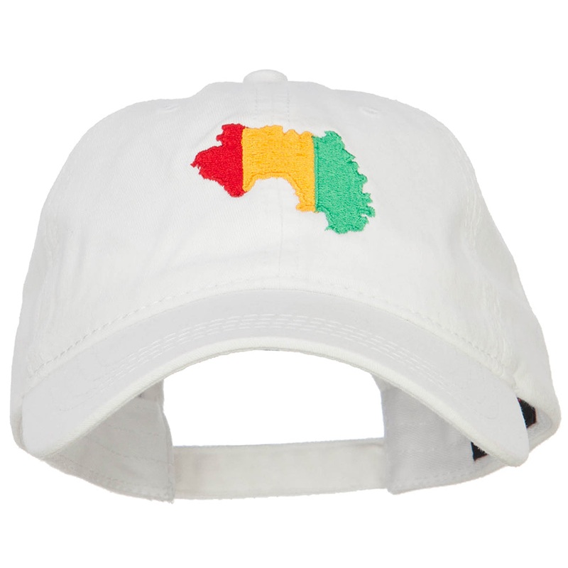 Guinea Map Flag Embroidered Washed Cap White One Size