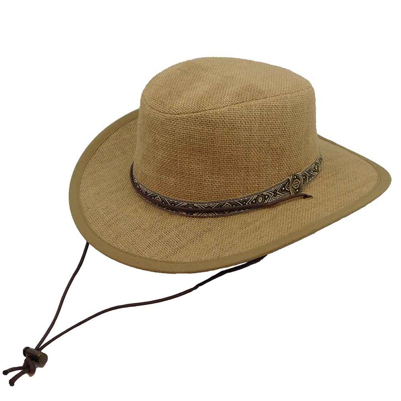 Hemp Outback Hat with Chin Cord – Dorfman Hats Tan M (22 1/2″)