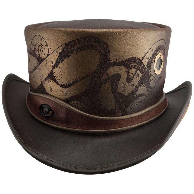Kraken Leather Steampunk Top Hat – Brown Brown X-Large