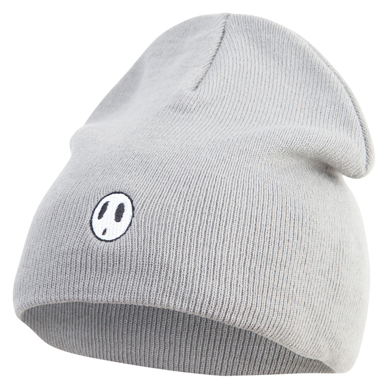 Mario Shy Face Embroidered 8 inch Acrylic Short Beanie Grey One Size