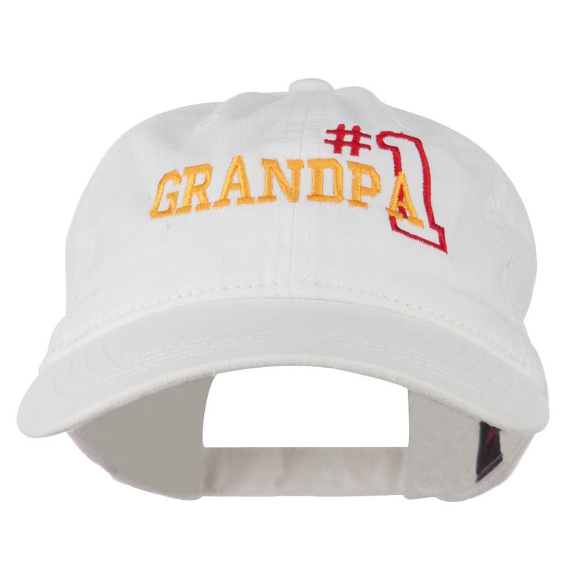 Number 1 Grandpa Outline Embroidered Washed Cotton Cap White One Size