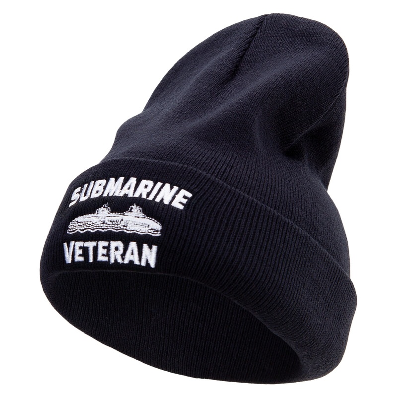 U.S. Sub Veteran Embroidered 12 Inch Long Knitted Beanie Black One Size