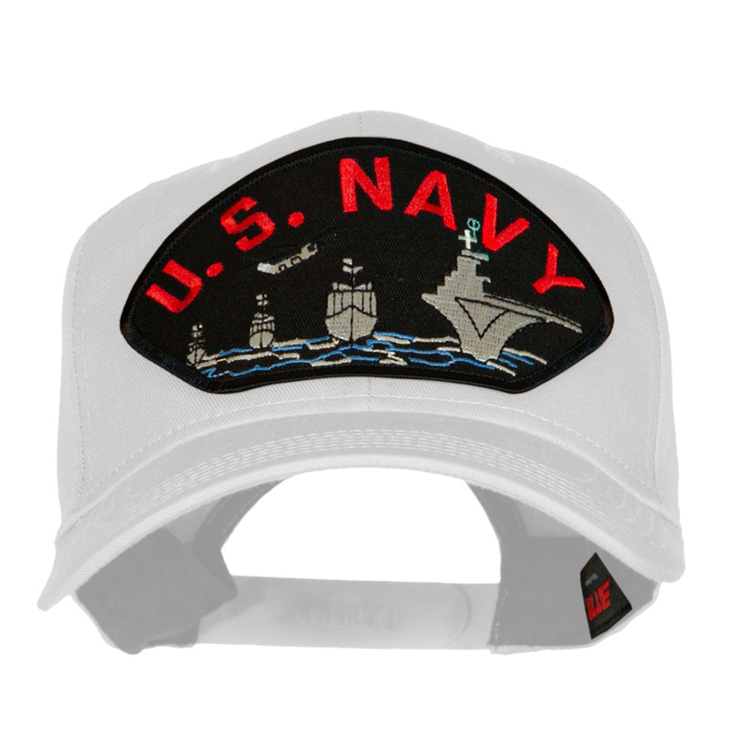 US Navy Ship Fan Shape Patched Cotton Twill Cap White One Size