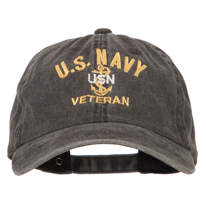 USN Veteran Military Embroidered Washed Cotton Twill Cap Black One Size