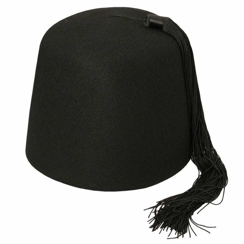 Village Hats Black Fez with Black Tassel S